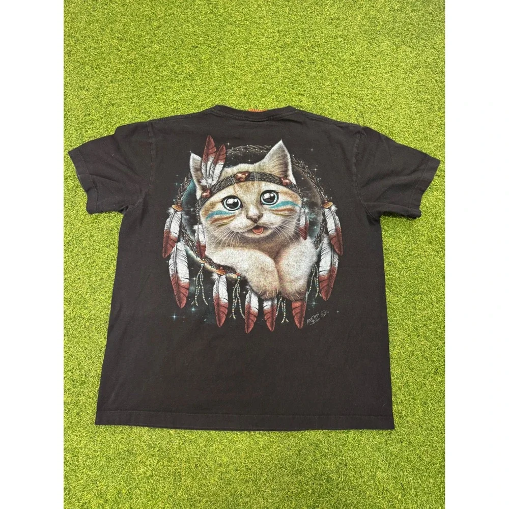 Rock Chang Mens‎ Dreamcatcher Kitten Graphic T-Shirt Black Double Sided Large